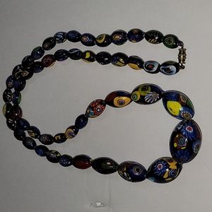 Vintage Venetian Murano Millefiori Bead Necklace Colorful Graduated 19" drop